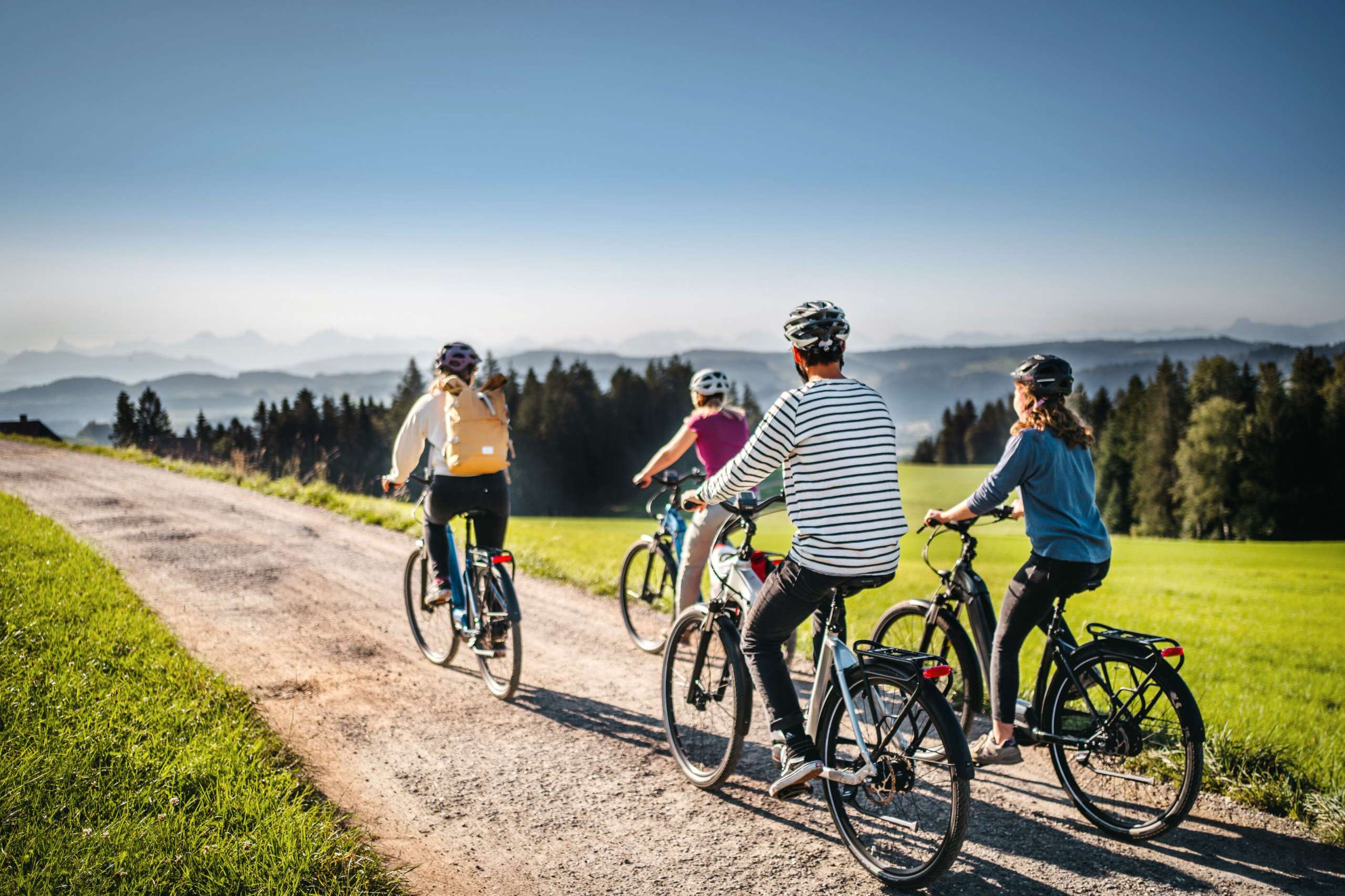 E-Bike fahren auf der Herzschlaufe Burgdorf Ost grüne Wiese, Hügu Himu, Alpen, E-Bike Tour, Emmental